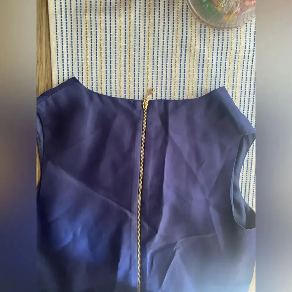 KATE SPADE Navy Blue V-Neck Sleeveless Viscose Sheath Dress SZ 2